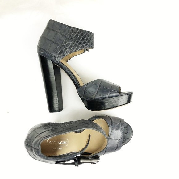 COACH Maze Leather Croc Embossed Platform Sandals - Picture 2 of 10